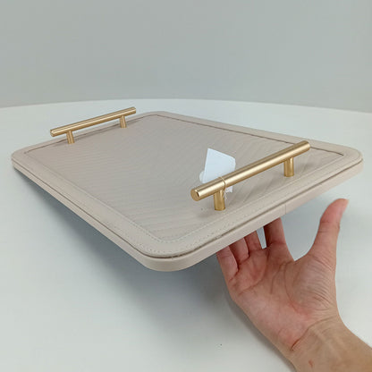 Bandeja Decorativa Retangular Home&Co MDF Nude com Alças Douradas 43x28cm