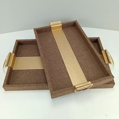 Bandeja Retangular Decorativa Home&Co MDF Marrom com Alças Metal Dourado