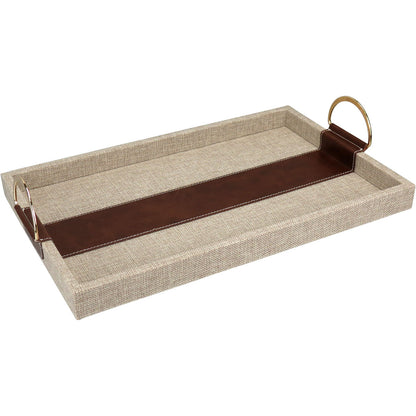 Bandeja Retangular Home&Co Bege MDF com Alças Metal Dourado 2 Peças