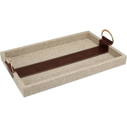 Bandeja Retangular Home&Co Bege MDF com Alças Metal Dourado 2 Peças