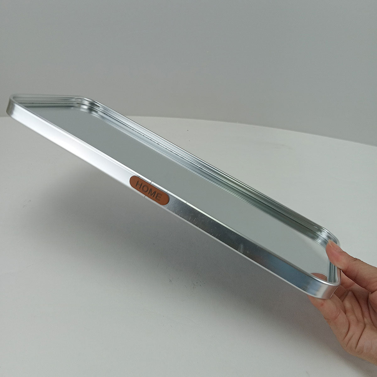 Bandeja Retangular Prata Home&Co com Espelho Metal 35x15cm