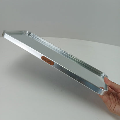 Bandeja Retangular Prata Home&Co com Espelho Metal 35x15cm