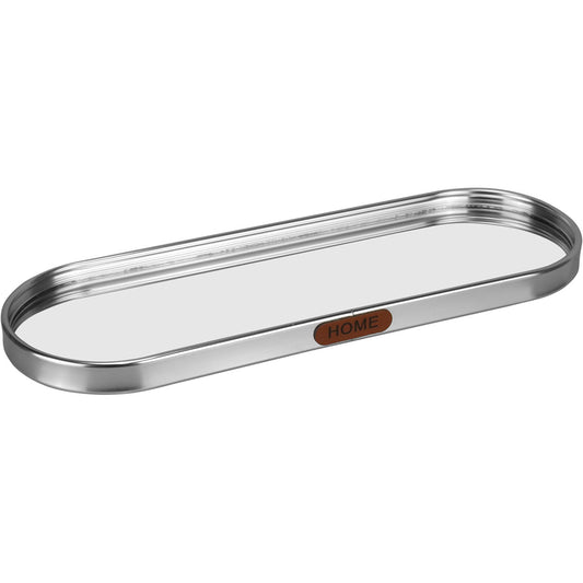 Bandeja Oval de Metal Prata Home&Co com Espelho 30x10cm