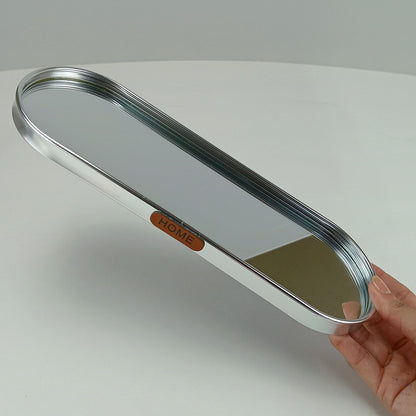Bandeja Oval de Metal Prata Home&Co com Espelho 30x10cm