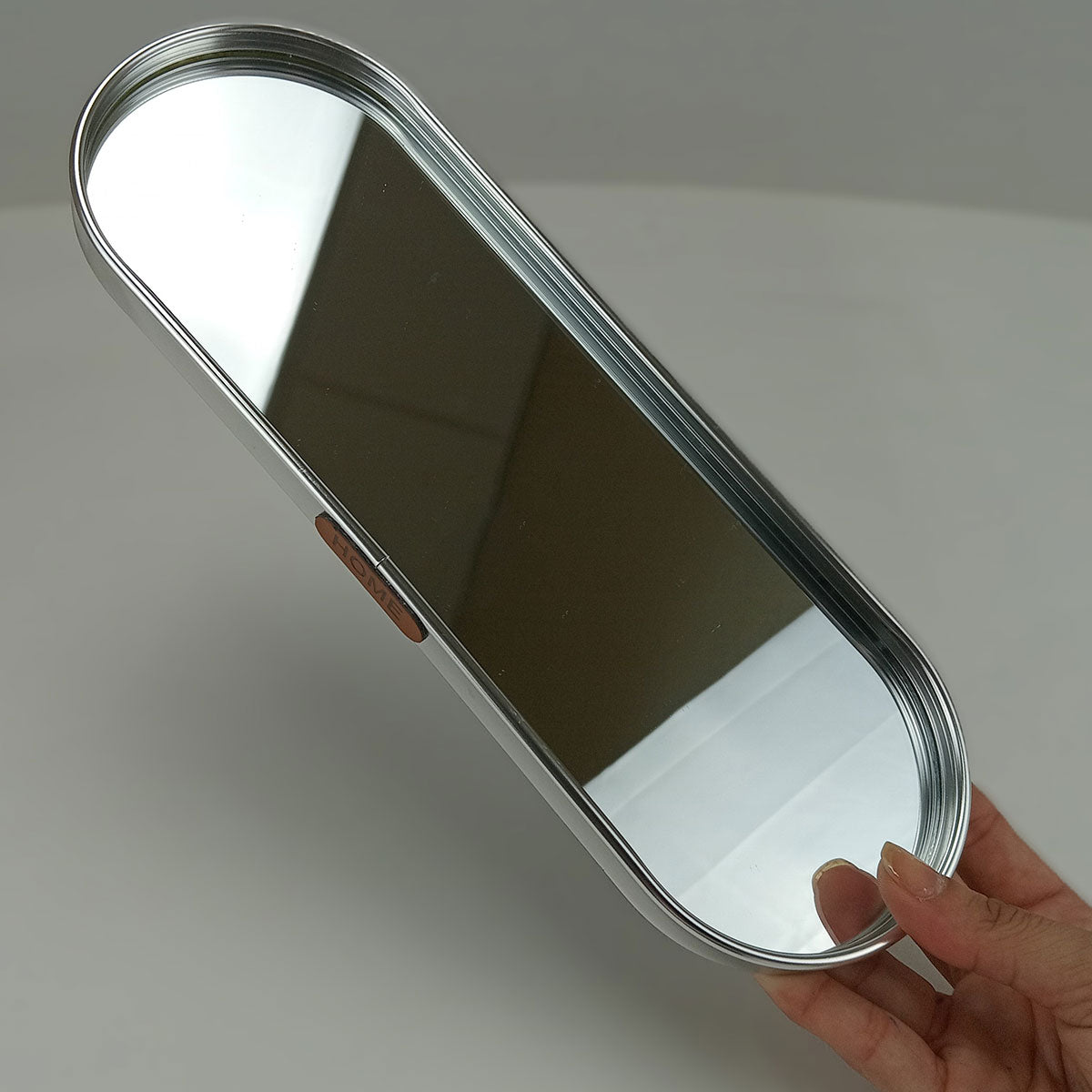 Bandeja Oval de Metal Prata Home&Co com Espelho 30x10cm