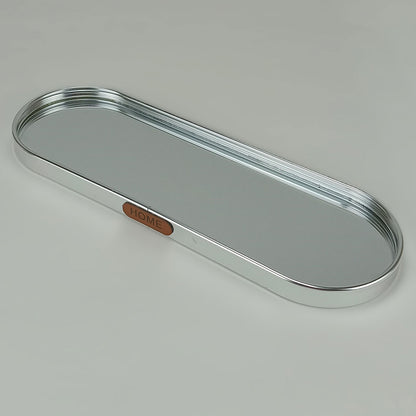 Bandeja Oval de Metal Prata Home&Co com Espelho 30x10cm