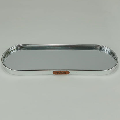 Bandeja Oval de Metal Prata Home&Co com Espelho 30x10cm