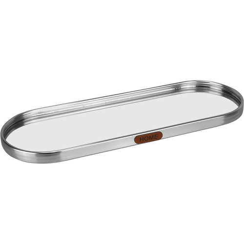 Bandeja Oval Prateada Home&Co em Metal com Espelho 35x12cm