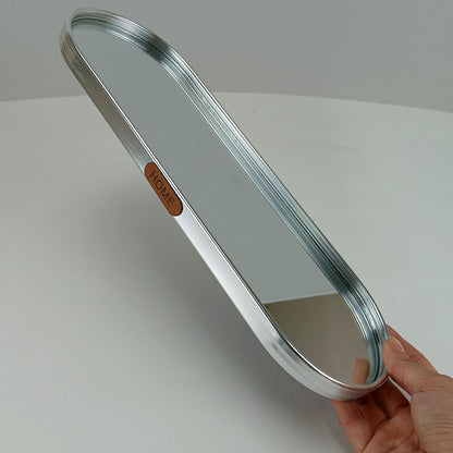 Bandeja Oval Prateada Home&Co em Metal com Espelho 35x12cm