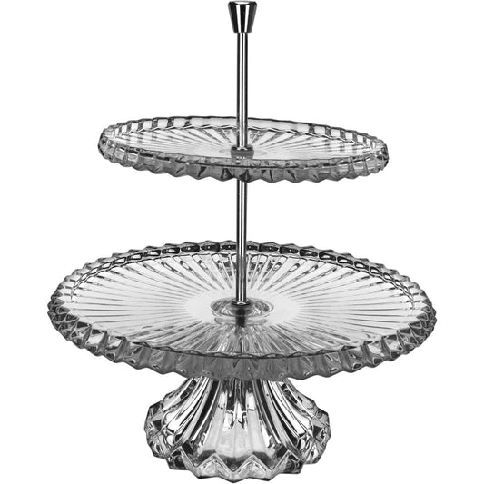 Prato para Doces Dois Níveis Home&Co Transparente 32cm Vidro e Metal