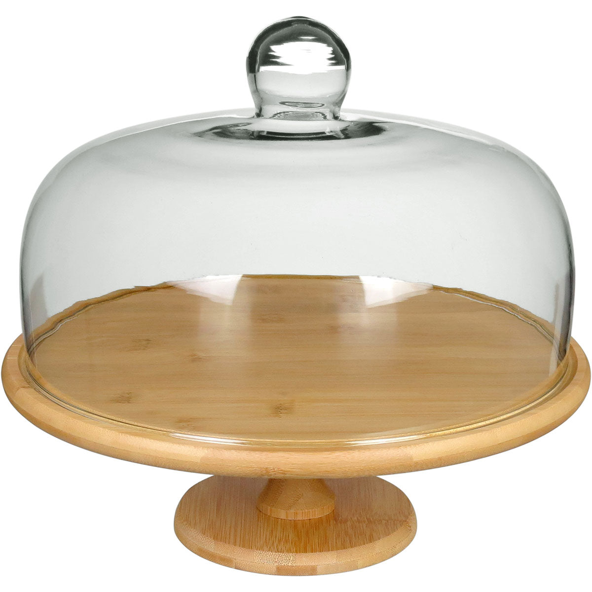 Prato de Bolo Redondo Home&Co com Tampa de Vidro e Base de Bambu 30cm