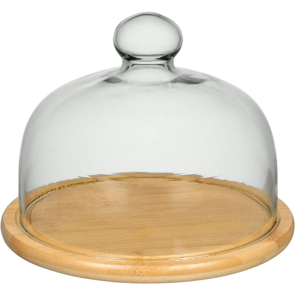 Prato de Bolo Redondo Home&Co com Tampa de Vidro e Base de Bambu 15cm