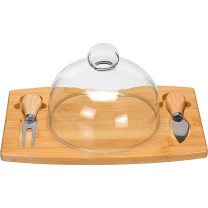 Jogo de Queijo 4 Peças Home&Co com Tampa de Vidro e Bambu