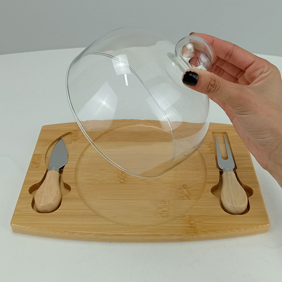 Jogo de Queijo 4 Peças Home&Co com Tampa de Vidro e Bambu