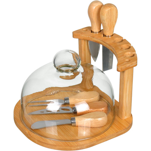 Jogo de Queijo 7 Peças Home&Co com Tampa de Vidro e Tábua de Bambu