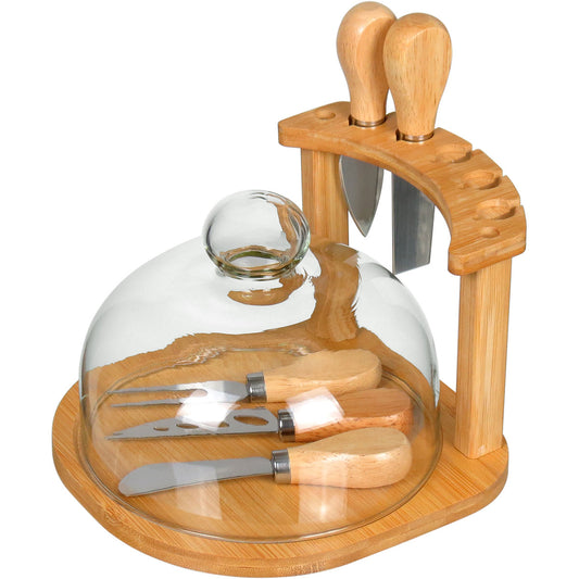 Jogo de Queijo 7 Peças Home&Co com Tampa de Vidro e Tábua de Bambu