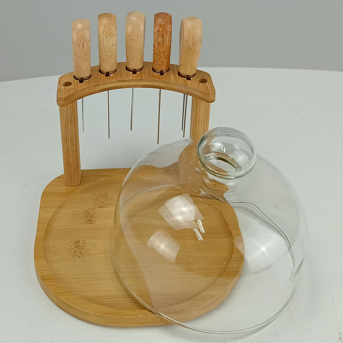 Jogo de Queijo 7 Peças Home&Co com Tampa de Vidro e Tábua de Bambu