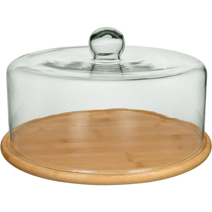 Prato de Bolo Redondo Home&Co 19cm com Tampa de Vidro e Base de Bambu
