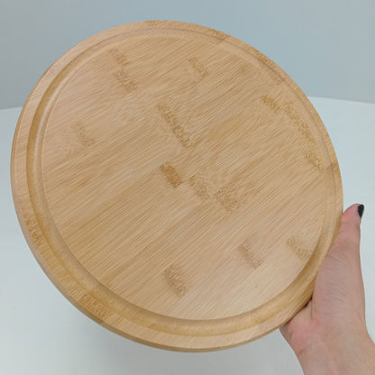 Prato de Bolo Redondo Home&Co com Tampa de Vidro e Base de Bambu 19cm