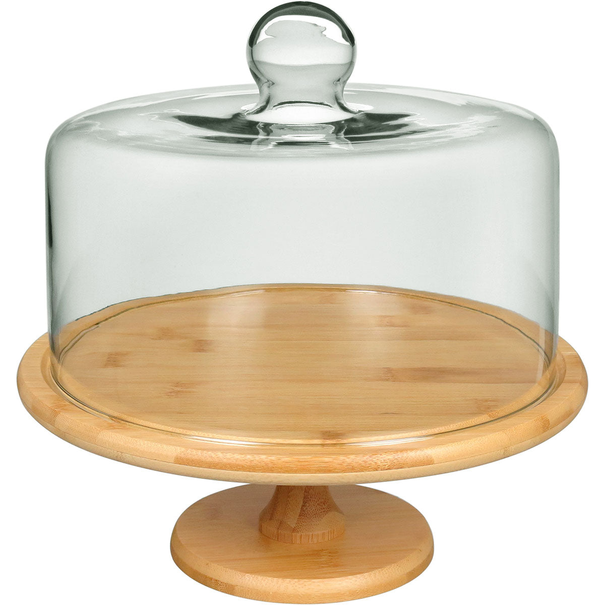 Prato de Bolo Redondo com Pé em Bambu e Tampa de Vidro 29cm Home&Co