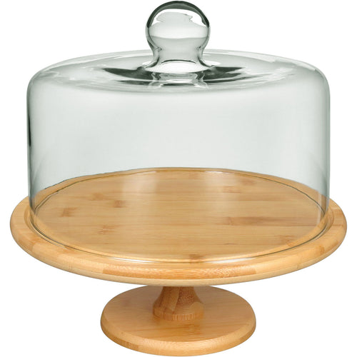 Prato de Bolo Redondo com Pé em Bambu e Tampa de Vidro 29cm Home&Co