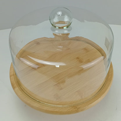 Prato de Bolo Redondo com Pé em Bambu e Tampa de Vidro 29cm Home&Co