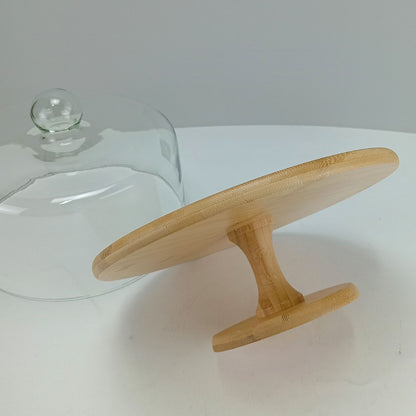 Prato de Bolo Redondo com Pé em Bambu e Tampa de Vidro 29cm Home&Co