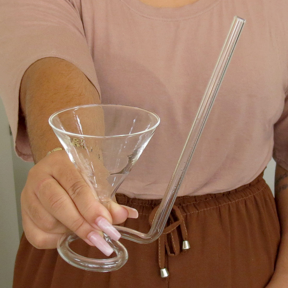 Taça Martini Borossilicato 180ml Home&Co Transparente com Canudo