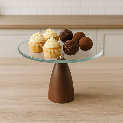 Prato para Doces Home&Co Vidro Transparente Base Metal Marrom 25x25cm