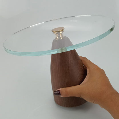 Prato para Doces Home&Co Vidro Transparente Base Metal Marrom 25x25cm