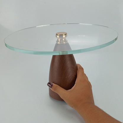 Prato para Doces Redondo Home&Co Vidro Transparente Base Metal Marrom 30cm