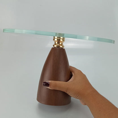 Prato para Doces Redondo Home&Co Vidro Transparente Base Metal Marrom 30cm