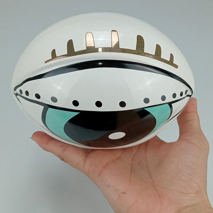 Adorno Cerâmico Olho Home&Co Azul e Branco 10x15 cm