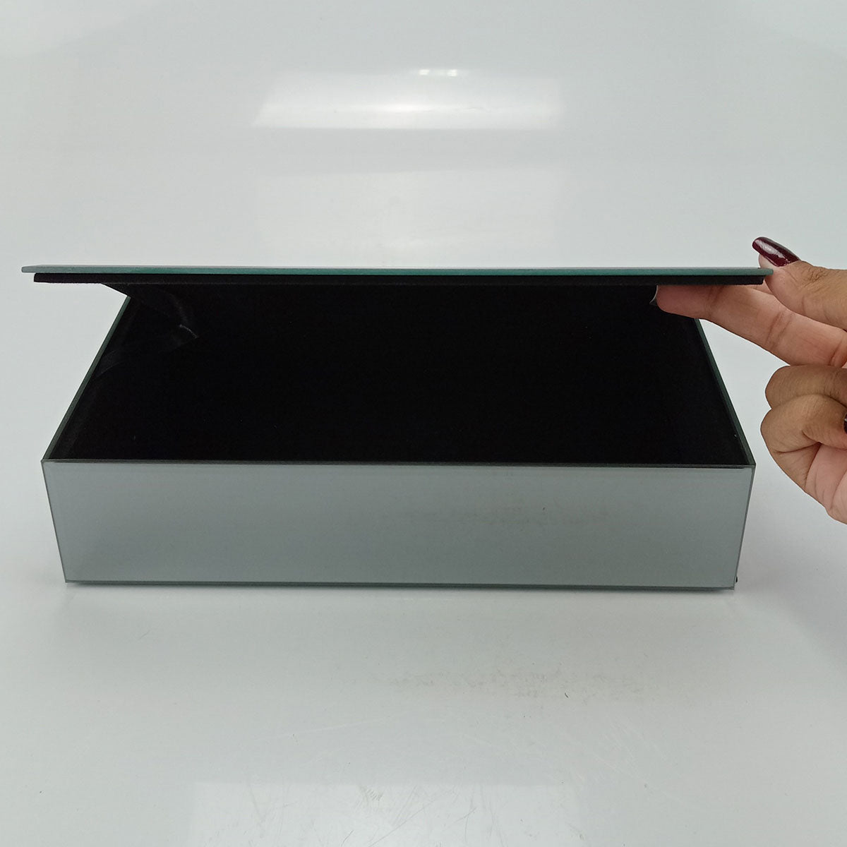 Porta Joias Espelhado MDF Cinza Home&Co 6x26x16cm Compartimentos