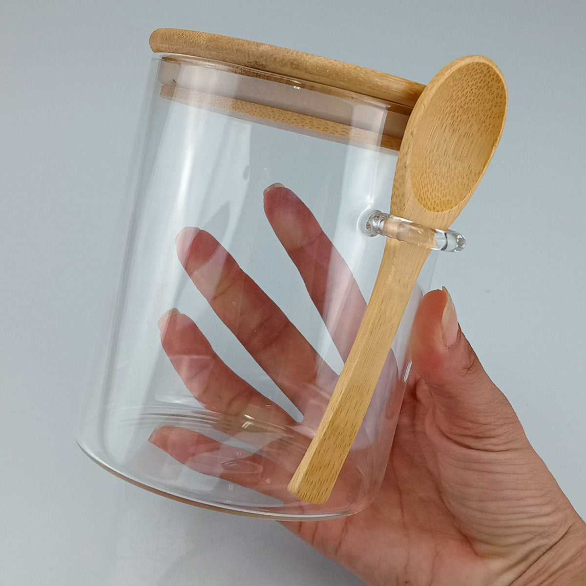 Pote de Armazenamento Borossilicato 750ml com Tampa e Colher de Bambu