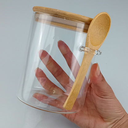 Pote de Armazenamento Borossilicato 750ml com Tampa e Colher de Bambu