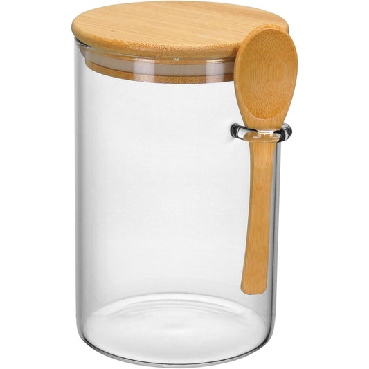 Pote de Armazenamento Borossilicato 1L com Tampa e Colher de Bambu Transparente