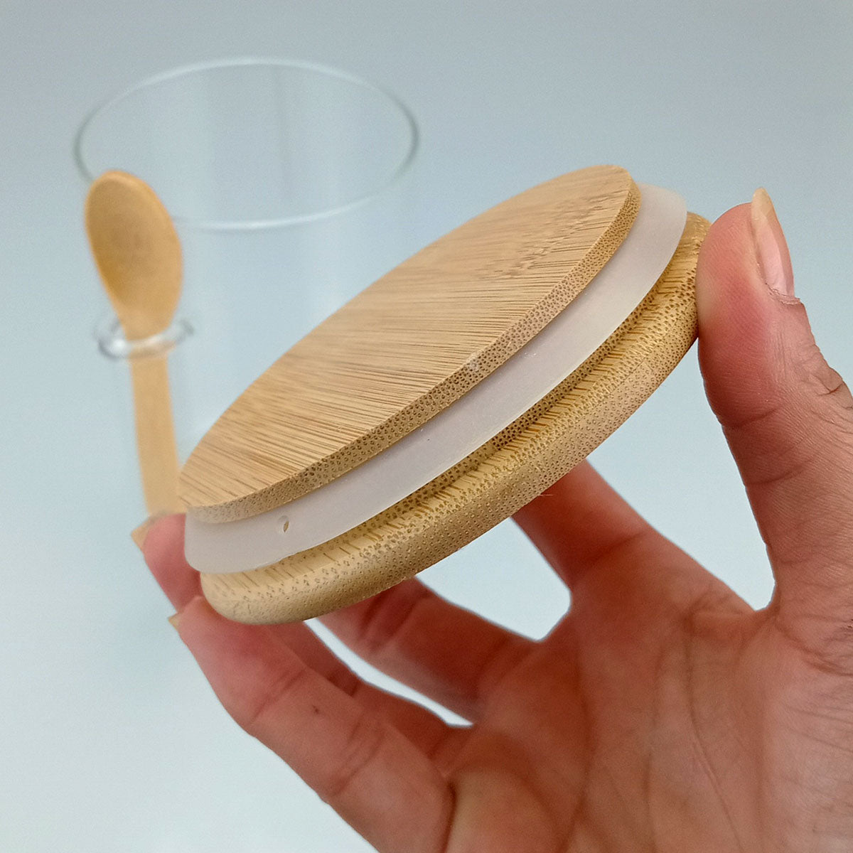 Pote de Armazenamento Borossilicato 1L com Tampa e Colher de Bambu Transparente