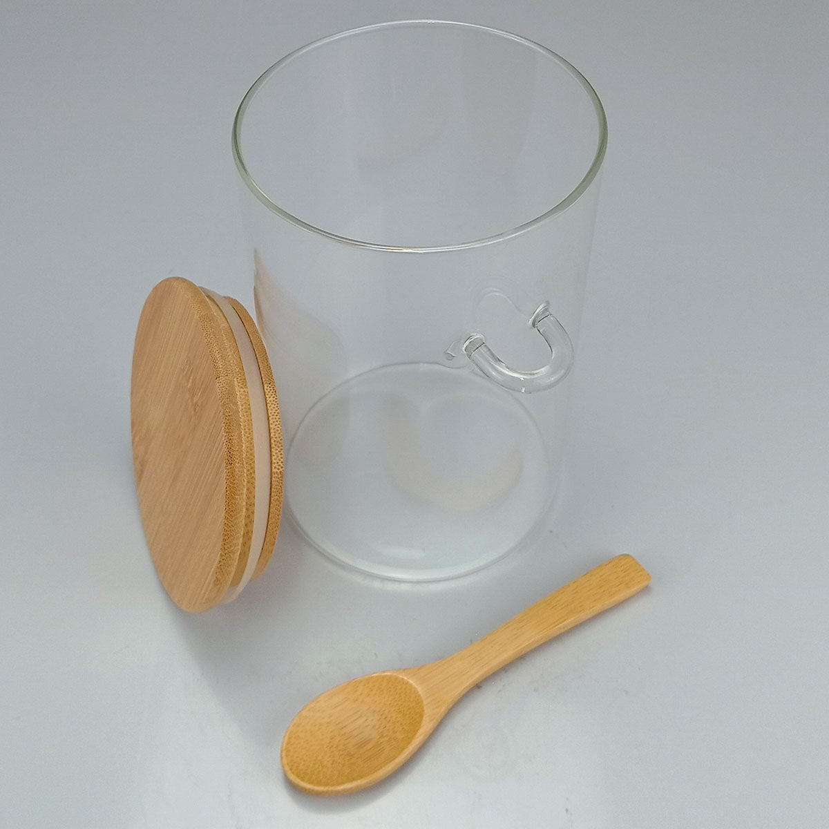 Pote de Armazenamento Borossilicato 1L com Tampa e Colher de Bambu Transparente