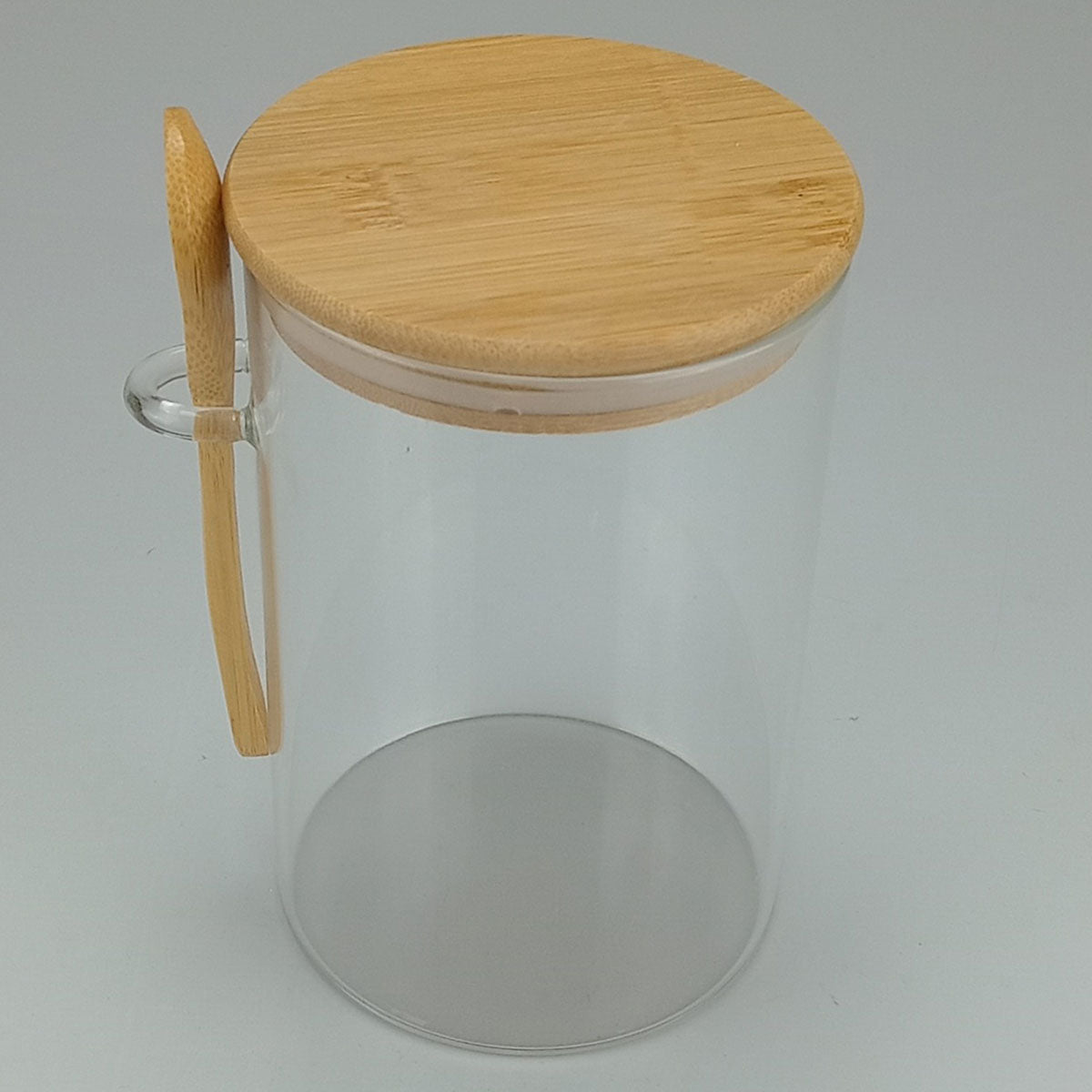 Pote de Armazenamento Borossilicato 1L com Tampa e Colher de Bambu Transparente