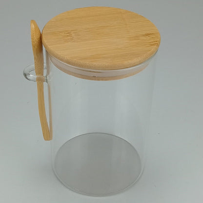 Pote de Armazenamento Borossilicato 1L com Tampa e Colher de Bambu Transparente
