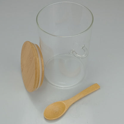 Pote de Armazenamento Borossilicato 1L com Tampa e Colher de Bambu Transparente
