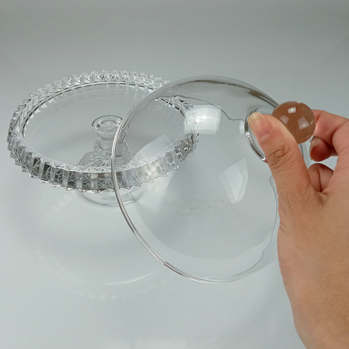 Prato de Bolo com Pé Home&Co 19cm Vidro Transparente com Tampa Eco Crystal
