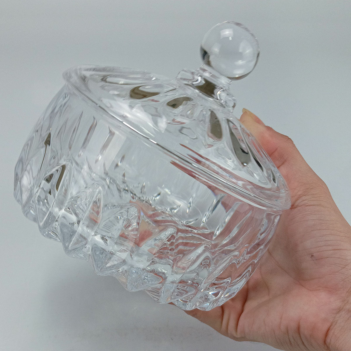 Potiche Redondo de Vidro Transparente Home&Co com Tampa 13x14cm