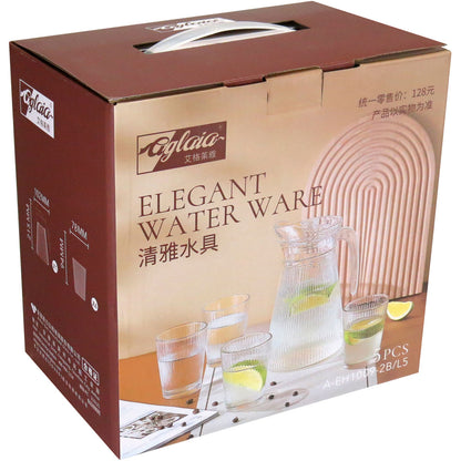 Jogo de Jarra e Copos Home&Co Vidro Transparente 1,6L e 250ml 5 peças