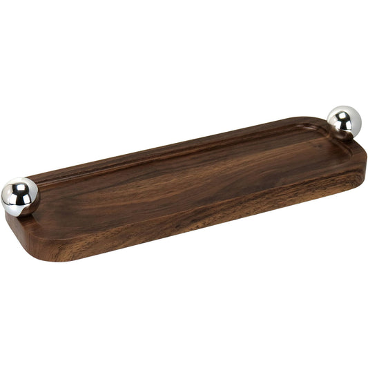 Bandeja Retangular MDF Home&Co 2x10x30cm Natural com Detalhe Esfera