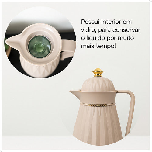 Garrafa Térmica 1L Mega Casa Outlet Bege Claro com Tampa Click