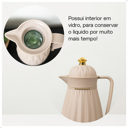 Garrafa Térmica 1L Mega Casa Outlet Bege Claro com Tampa Click