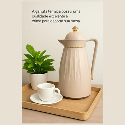 Garrafa Térmica 1L Mega Casa Outlet Bege Claro com Tampa Click