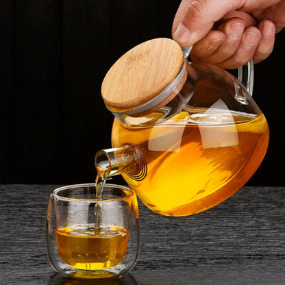 Bule de Chá de Vidro Borossilicato 800ml com Tampa de Bambu